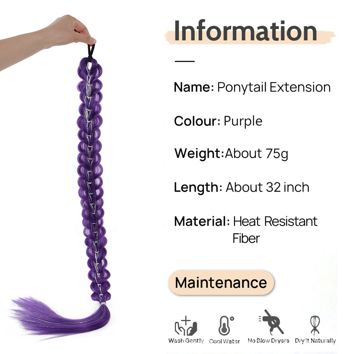 Colorful Synthetic Braided Ponytail Wig with Elastic Band - Hair Extension