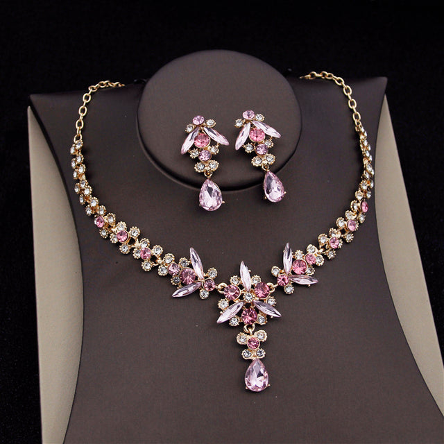 Luxury Bridal Jewelry Set with Tiara Crown Necklace and Earrings - Multiple Colors