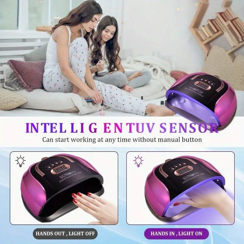 256W High-Power UV LED Nail Lamp with Smart Timer & Sensor - White