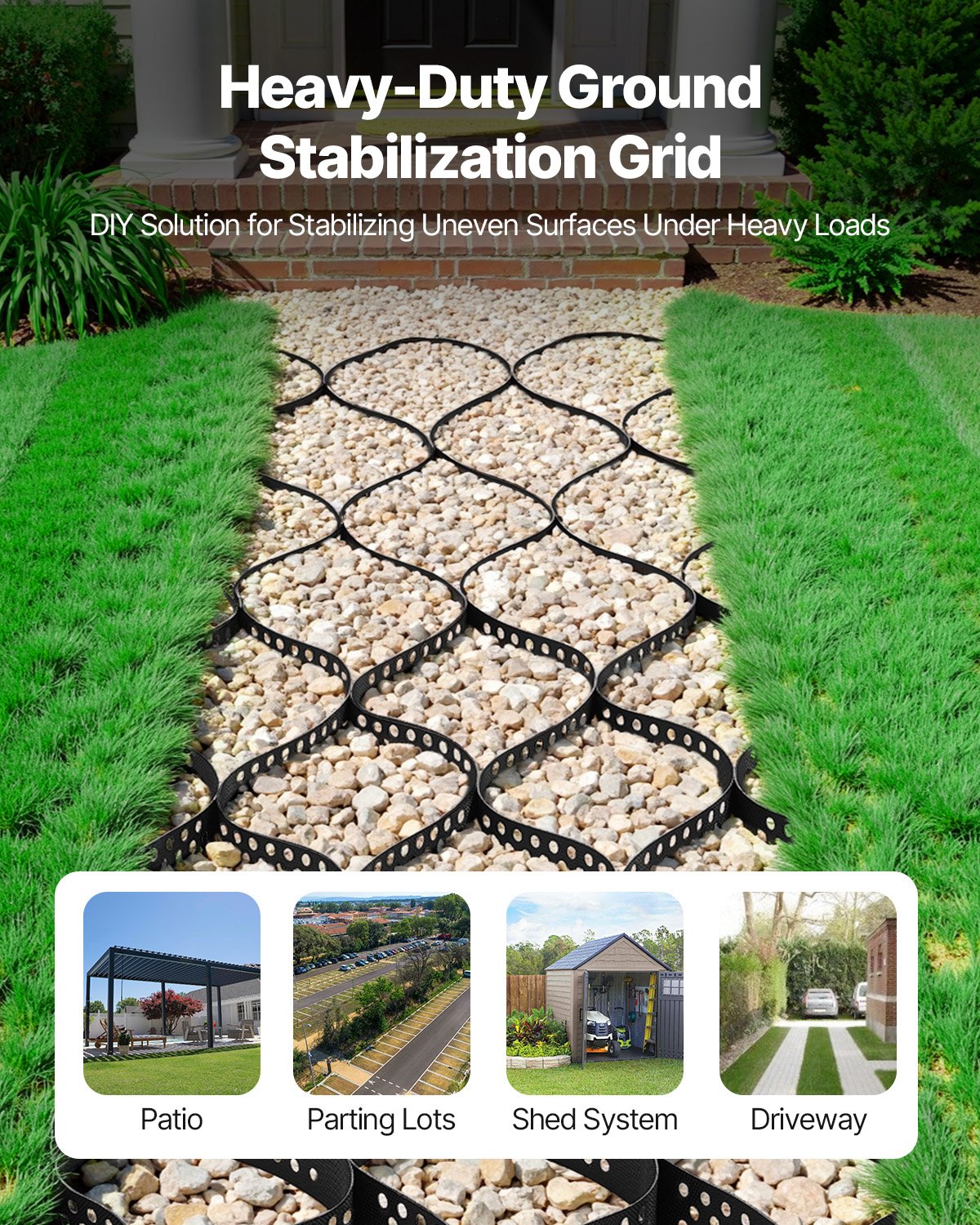 Ground Grid 4-Inch Depth Geocell Grid for Gravel Driveways & Slopes - Black
