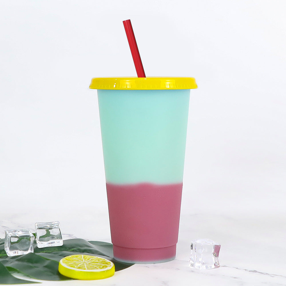 Color Changing Plastic Cup with Straw - Hot & Cold Thermo Drinkware