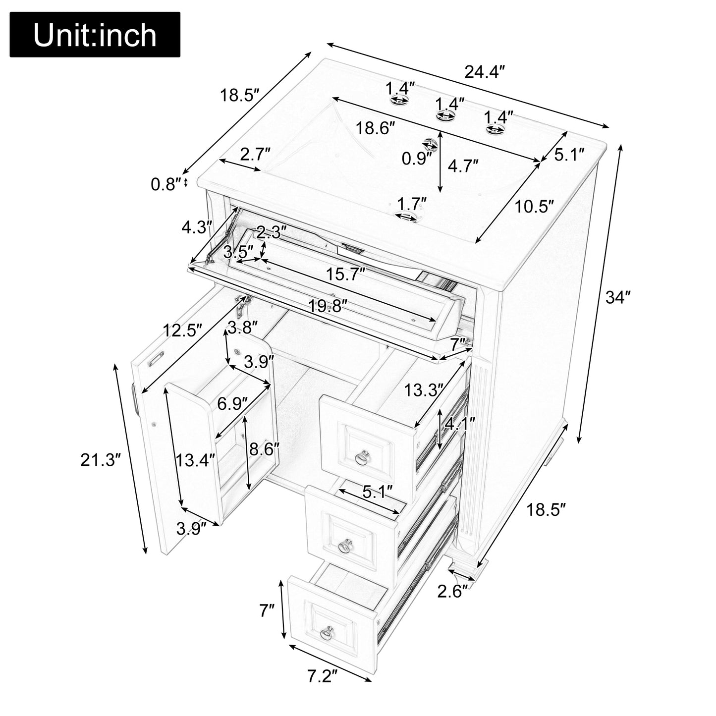 24-Inch Green Bathroom Vanity with Sink & Storage Cabinet