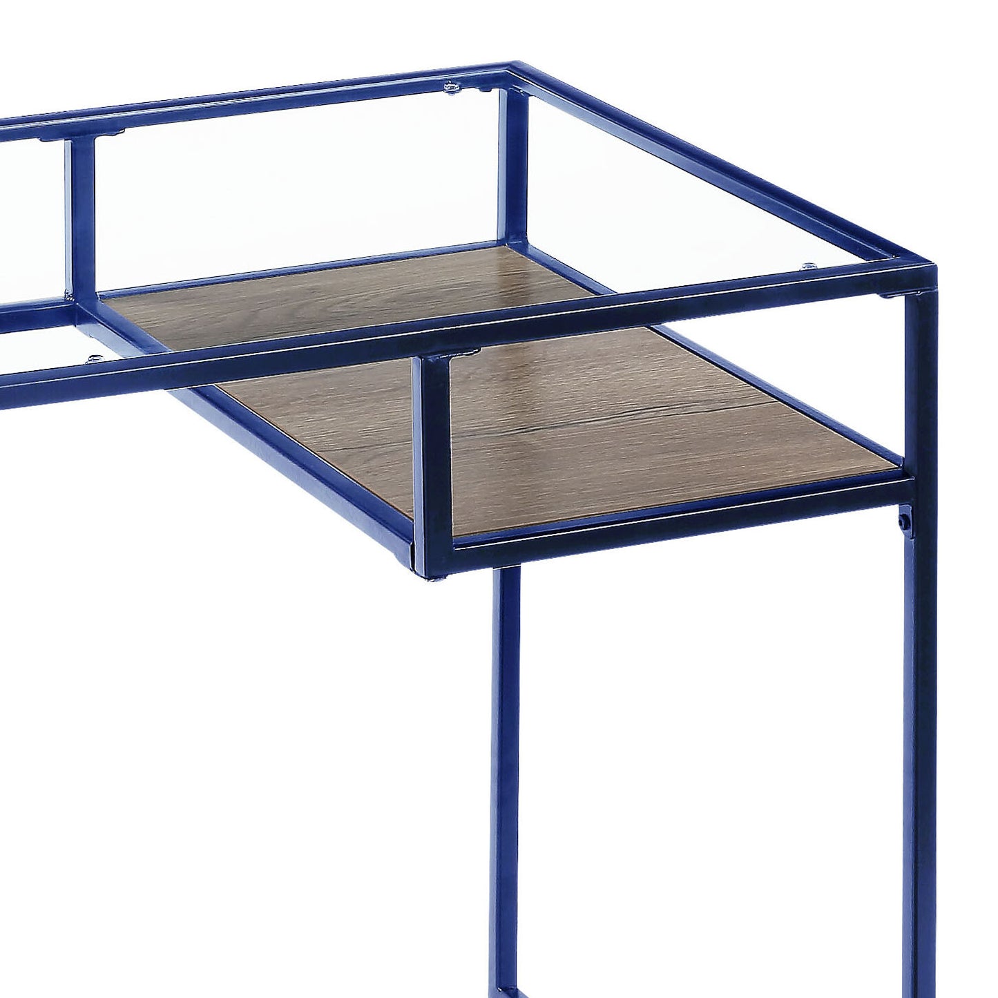 Modern Blue Glass Top Writing Desk with Metal Frame