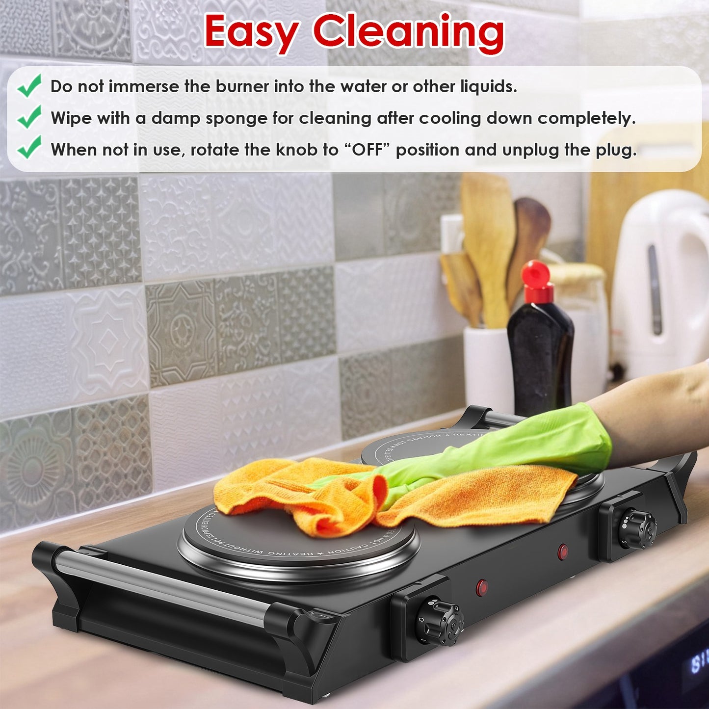 1800W Double Hot Plate Stove with Stepless Temperature Control, Portable Handles