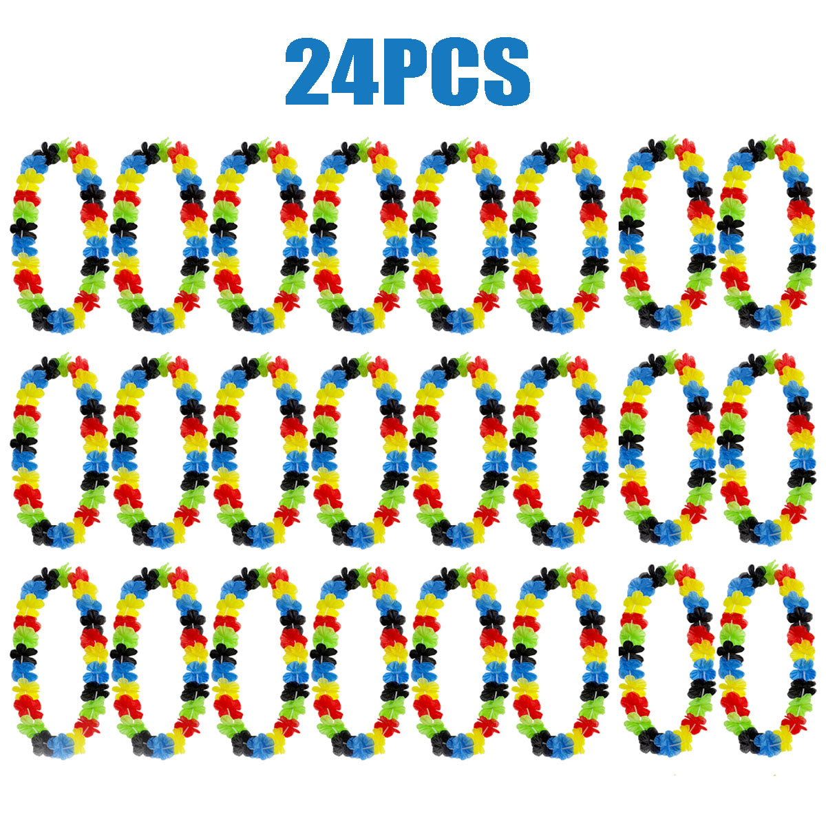 24 Colorful Hawaiian Leis - 40 Inch Polyester Necklaces