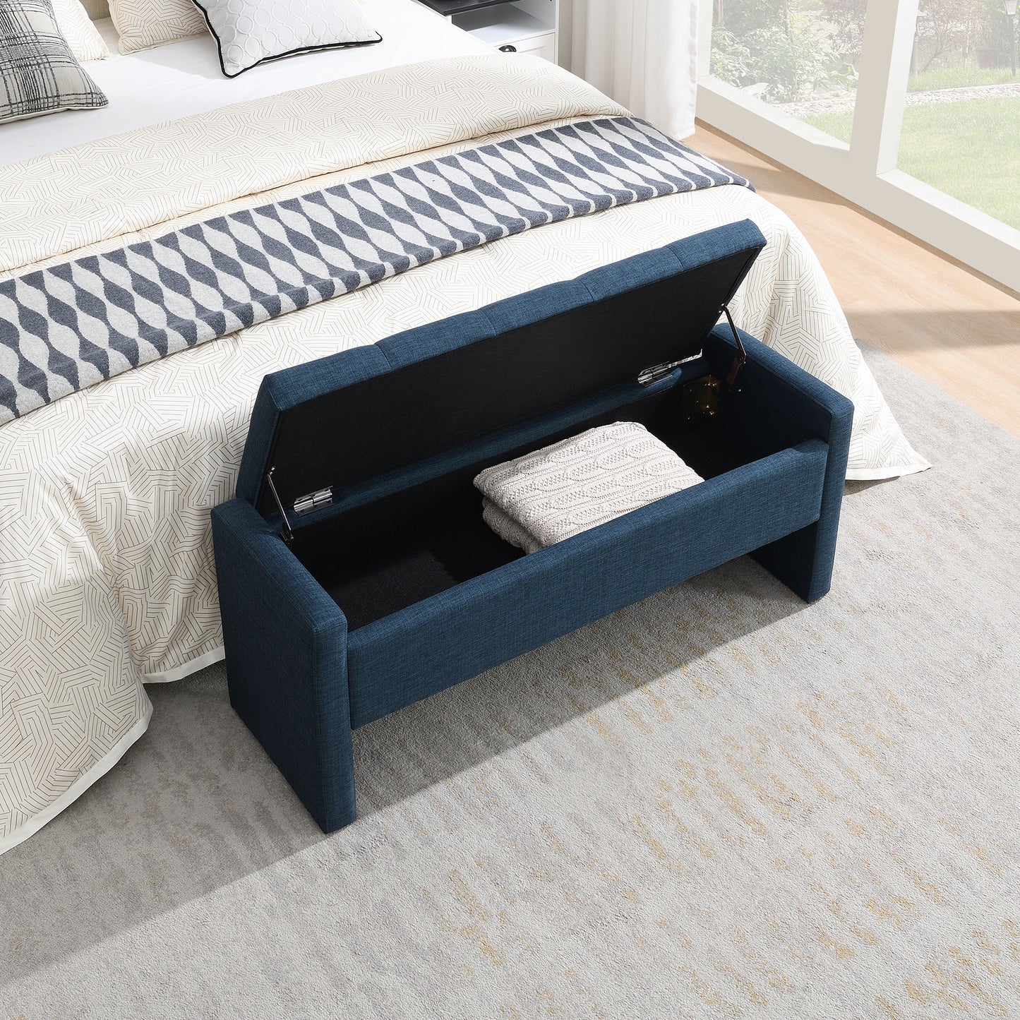 Modern Bed End Bench With Storage,Upholstered Large Foot Rest Stool,