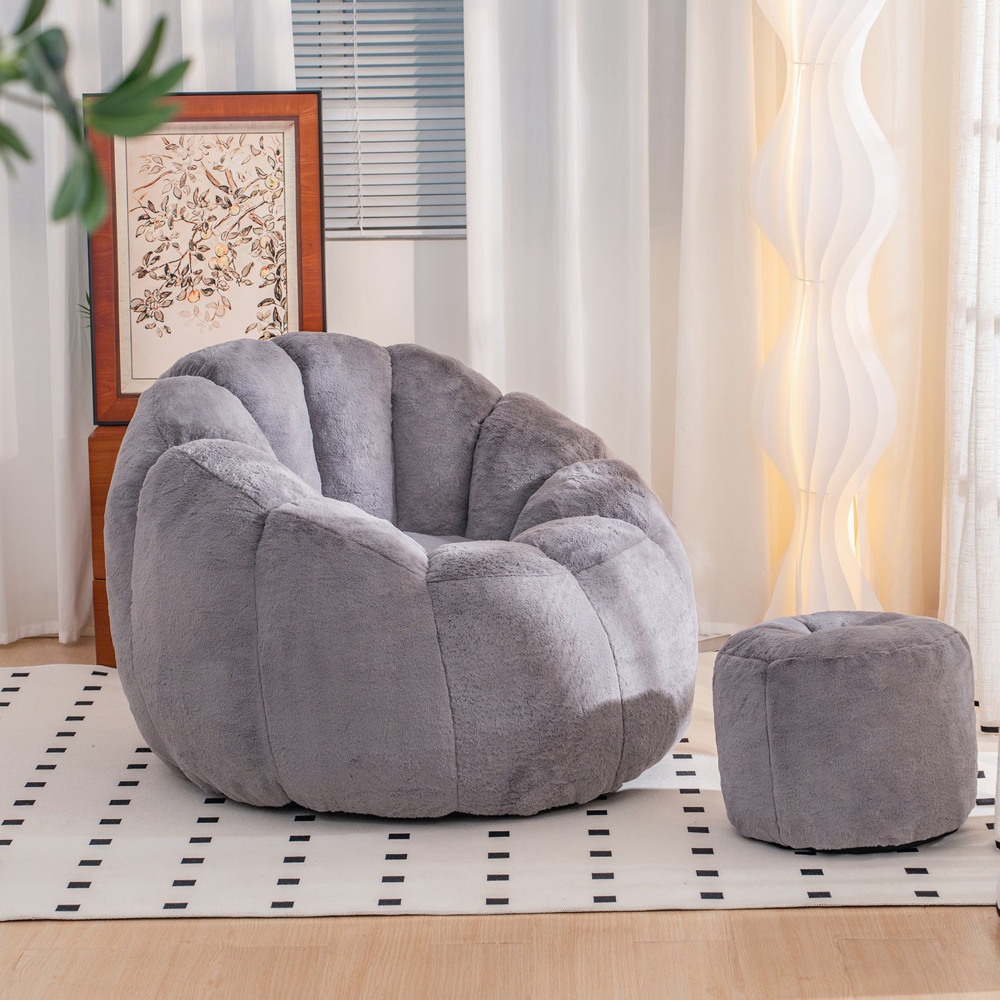 Oversized Faux Fur Bean Bag Chair for Adults & Kids - Gray