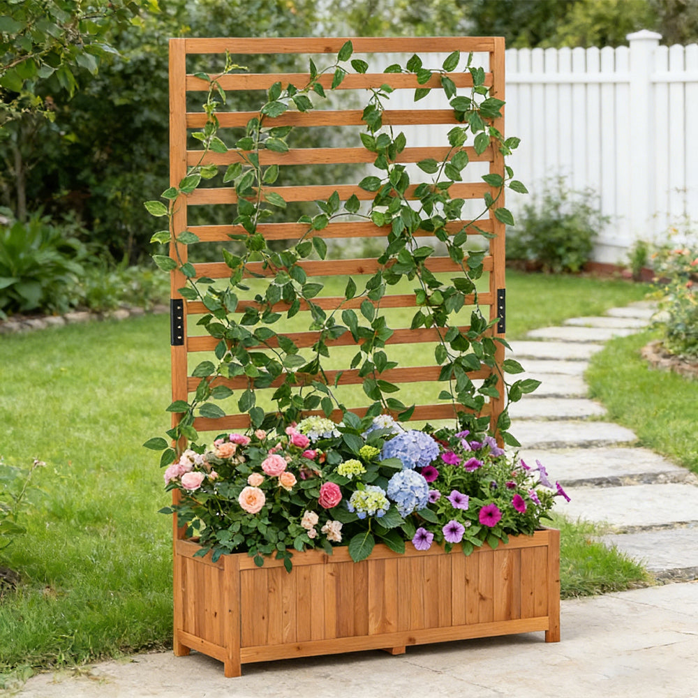 Wooden Raised Garden Bed with Trellis - 59 Inch Tall Planter Box