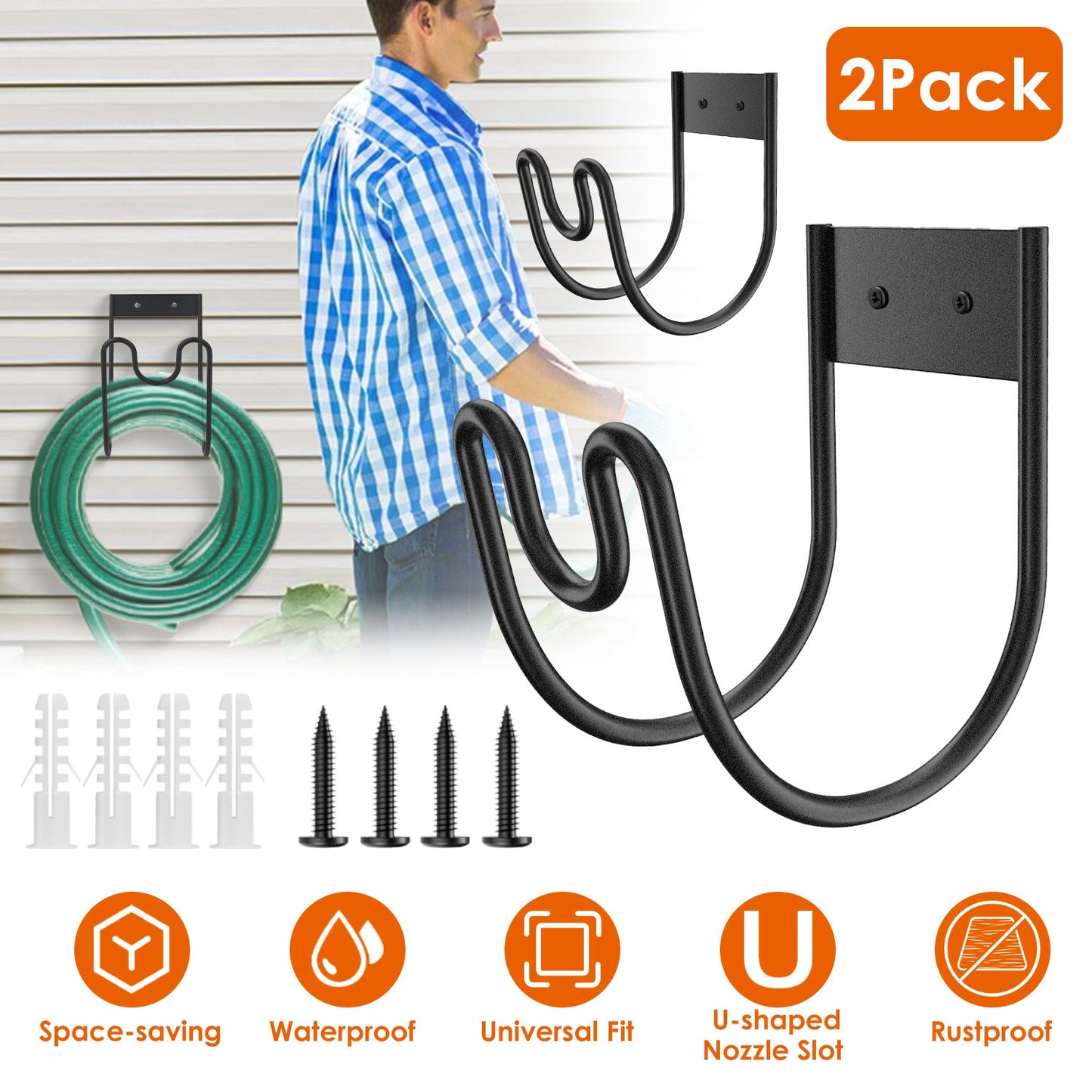 Heavy Duty Garden Hose Holder Stainless Steel Wall Mount Organizer 2 Pack