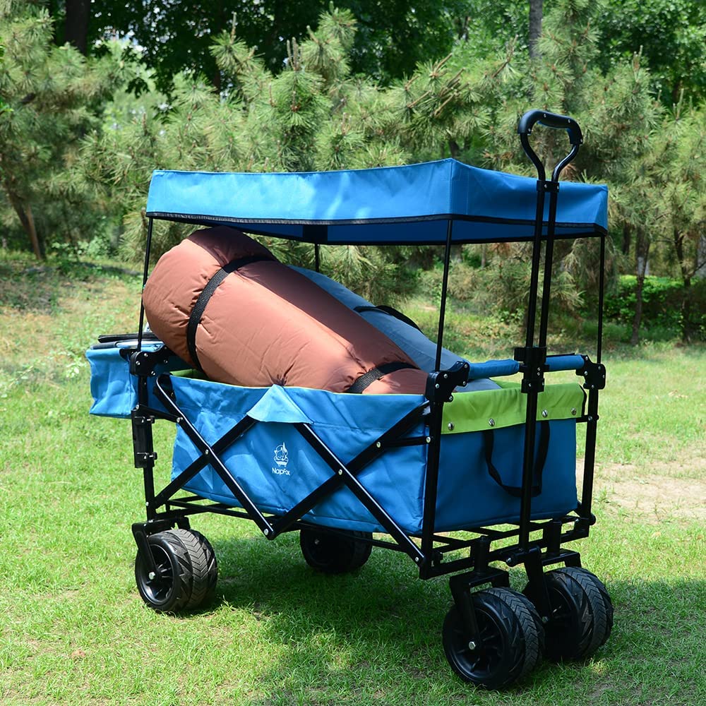Collapsible Folding Wagon with Canopy & Cooler Bag - Blue-Green