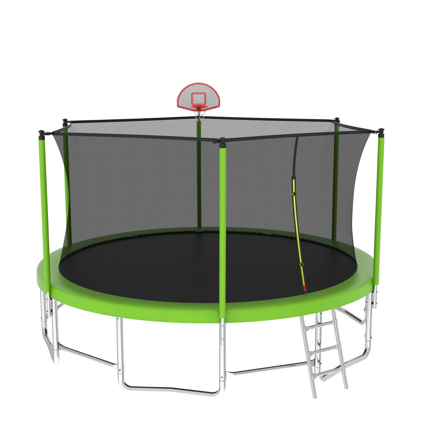 16FT Outdoor Trampoline with Enclosure, Balance Bar & Basketball Hoop - Green