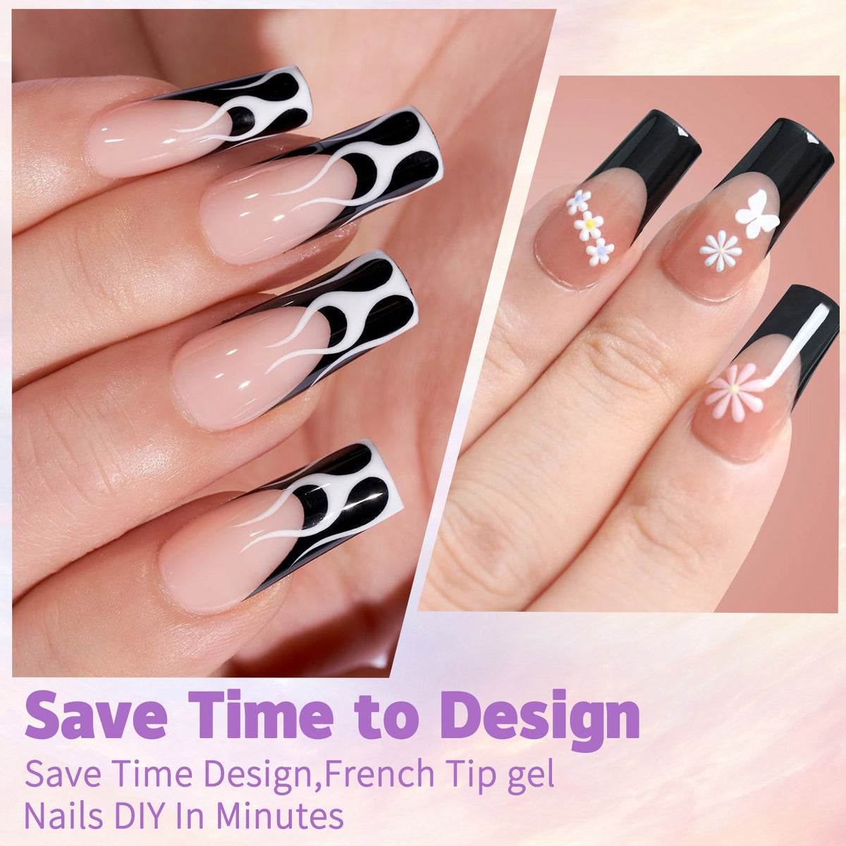 Black Nail Wraps - Seamless, Removable Nail Art Stickers for Ladies