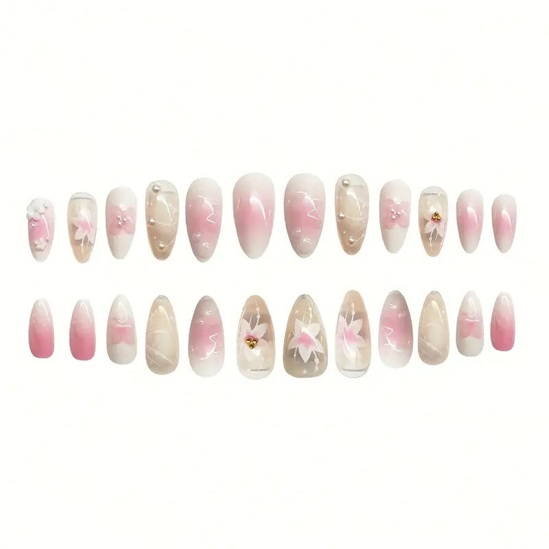 Removable Fake Nail Stickers with Flower Pattern - Sweet & Simple Design