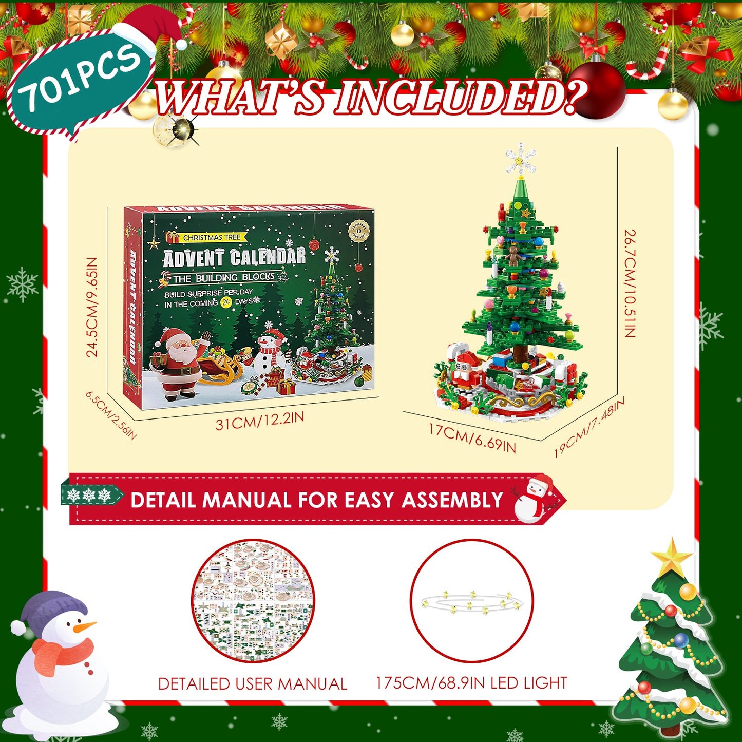 Christmas Tree Building Set with LED Lights - 24-Day Countdown