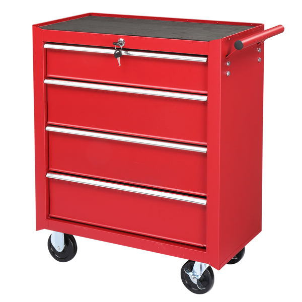 Steel Maintenance Tool Cart with 4 Drawers, Red Garden Tool Storage Cabinet
