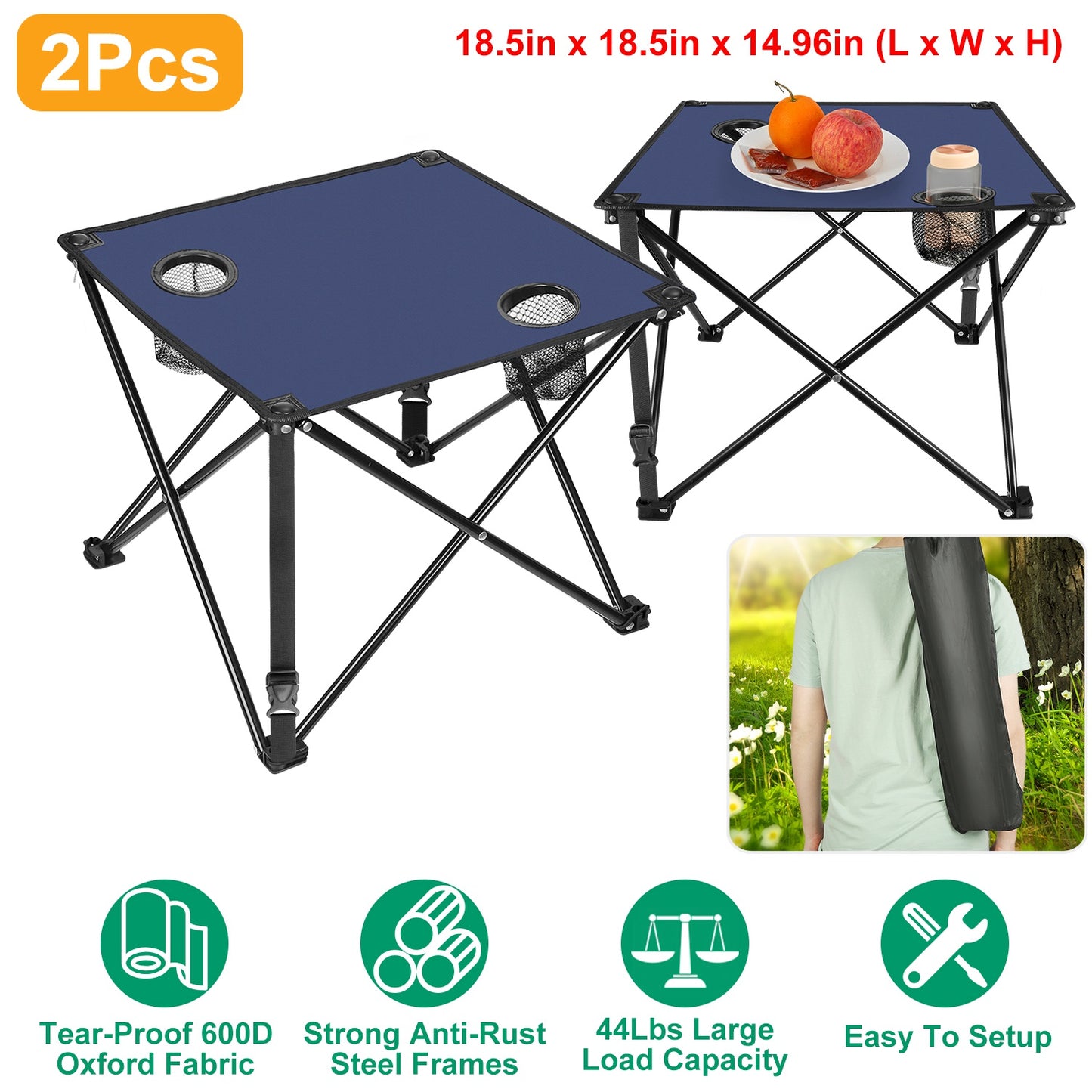Portable Folding Camping Table with Cup Holders - Multiple Colors & Sets