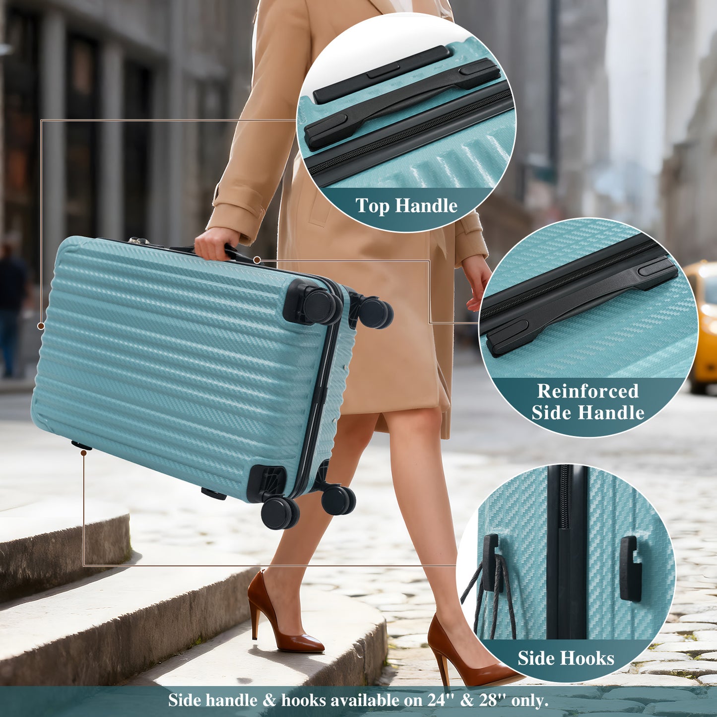 6-Piece Hardshell Luggage Set - Durable ABS Suitcases with Spinner Wheels - Ice Blue