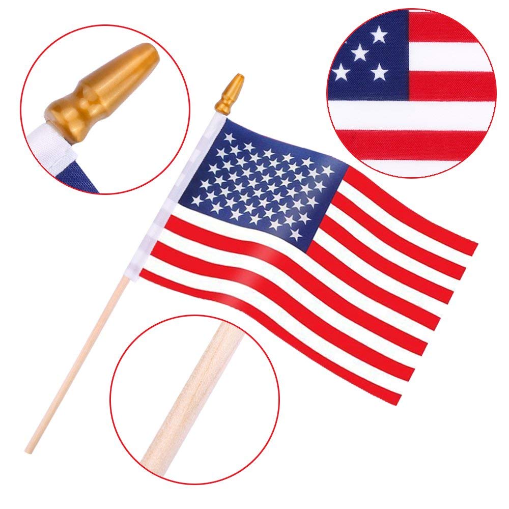 Mini American Flags on Stick - 65 Pack Handheld Flags for Events