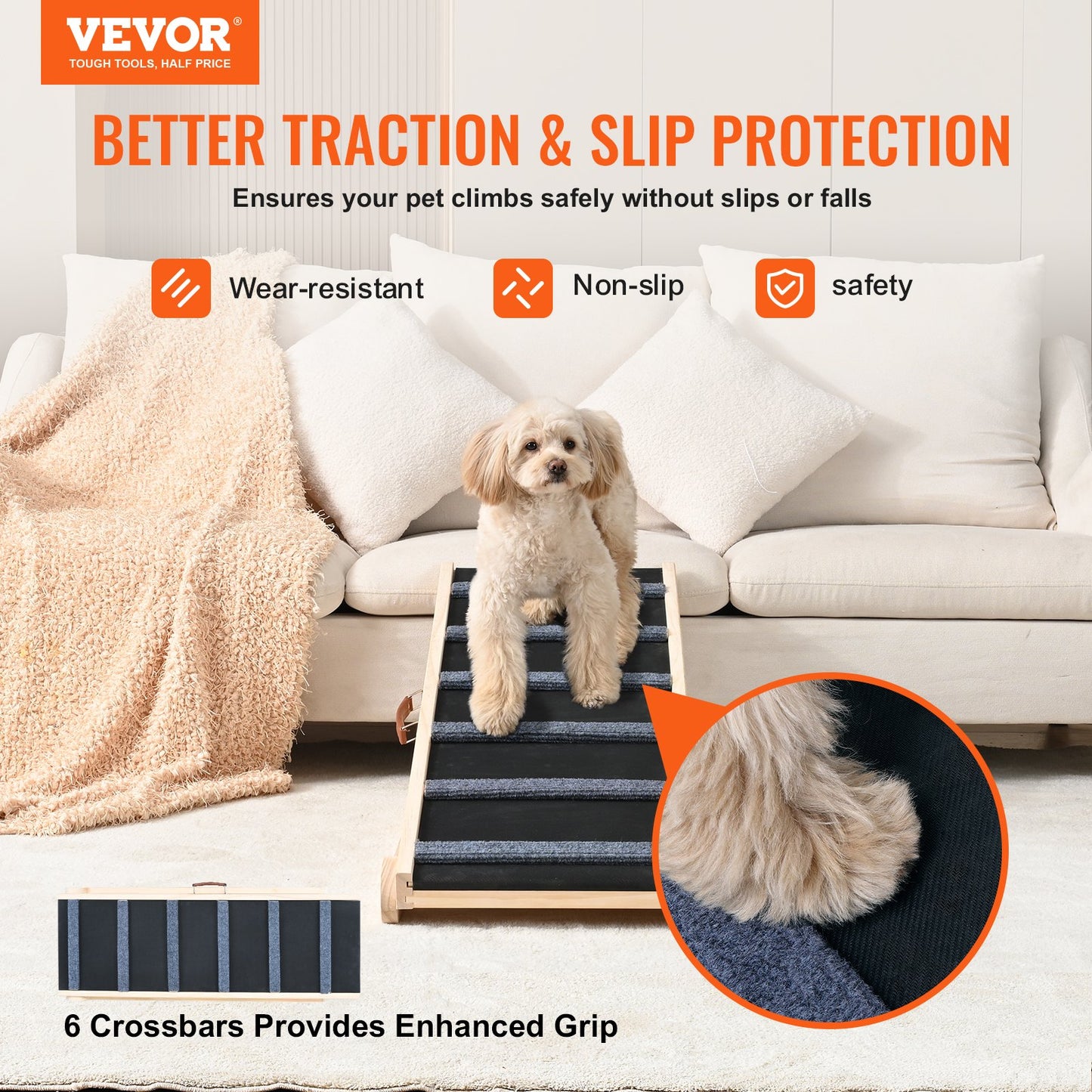 Adjustable Wooden Dog Ramp for Bed Couch Car - Non-Slip Pet Steps with 41.3' Long Ramp