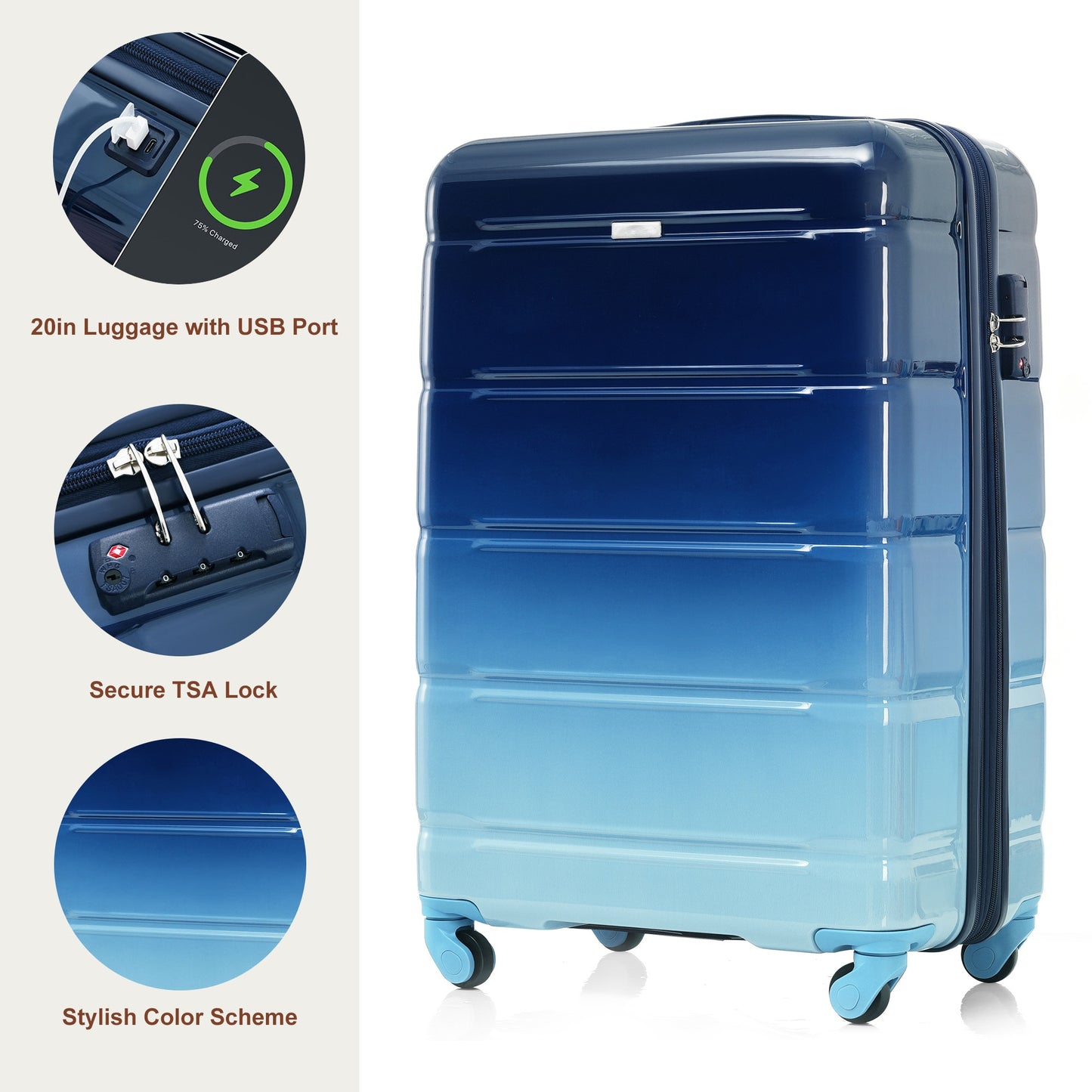 3-Piece Navy Luggage Set with 20in Suitcase, Duffel & Toiletry Bag