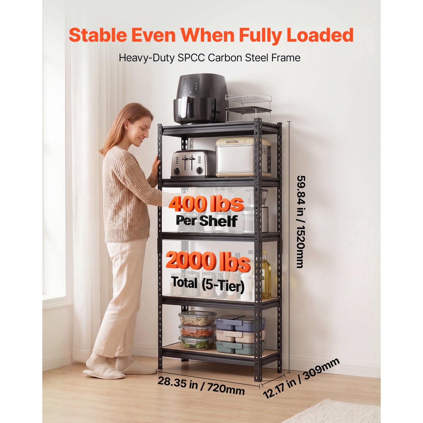 Heavy Duty Garage Storage Shelves - 5-Tier Adjustable Metal Utility Rack, 2000 Lb Capacity