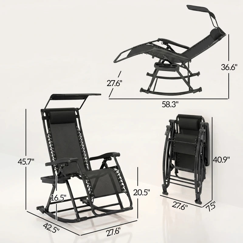 Zero Gravity Reclining Rocking Chair with Cup Holder - Black