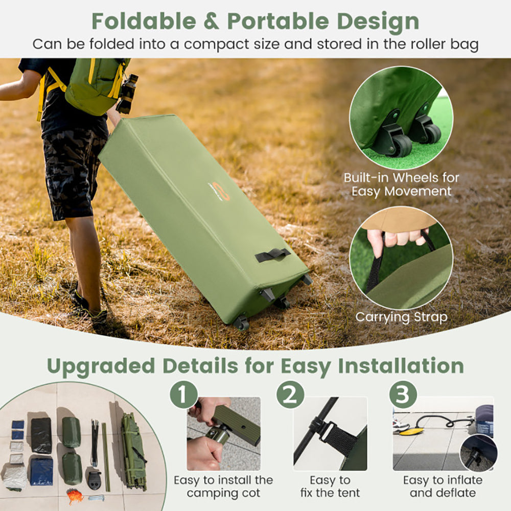Multifunctional Foldable Camping Tent Cot with Air Mattress & Sleeping Bags
