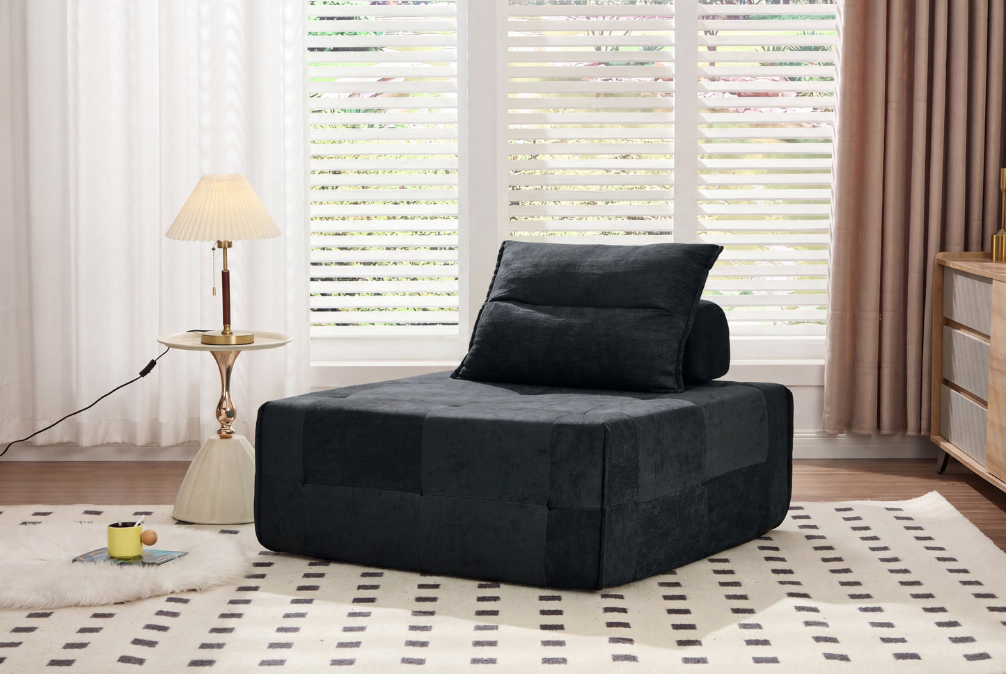 Deep Seat Modular Sectional Sofa with Adjustable Backrest - Black