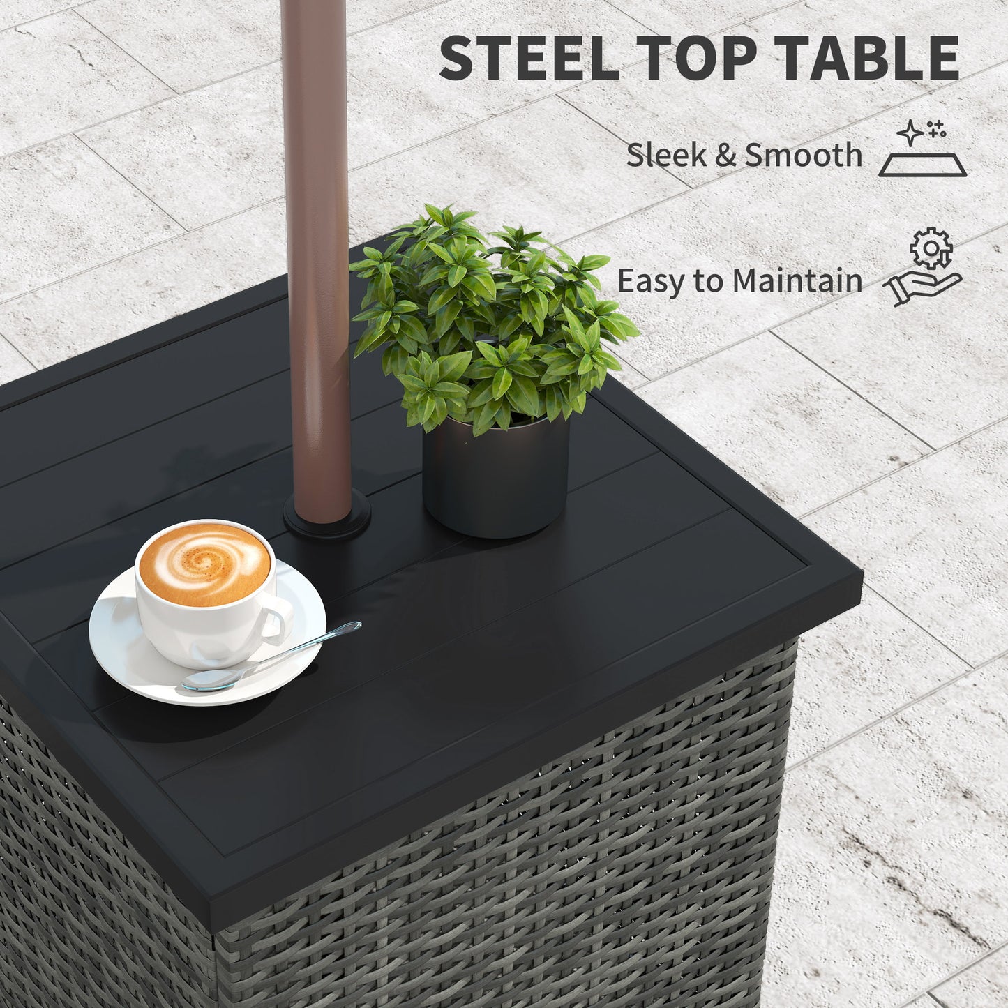 Outdoor Square Side Table with 1.5" Umbrella Hole - Mixed Gray
