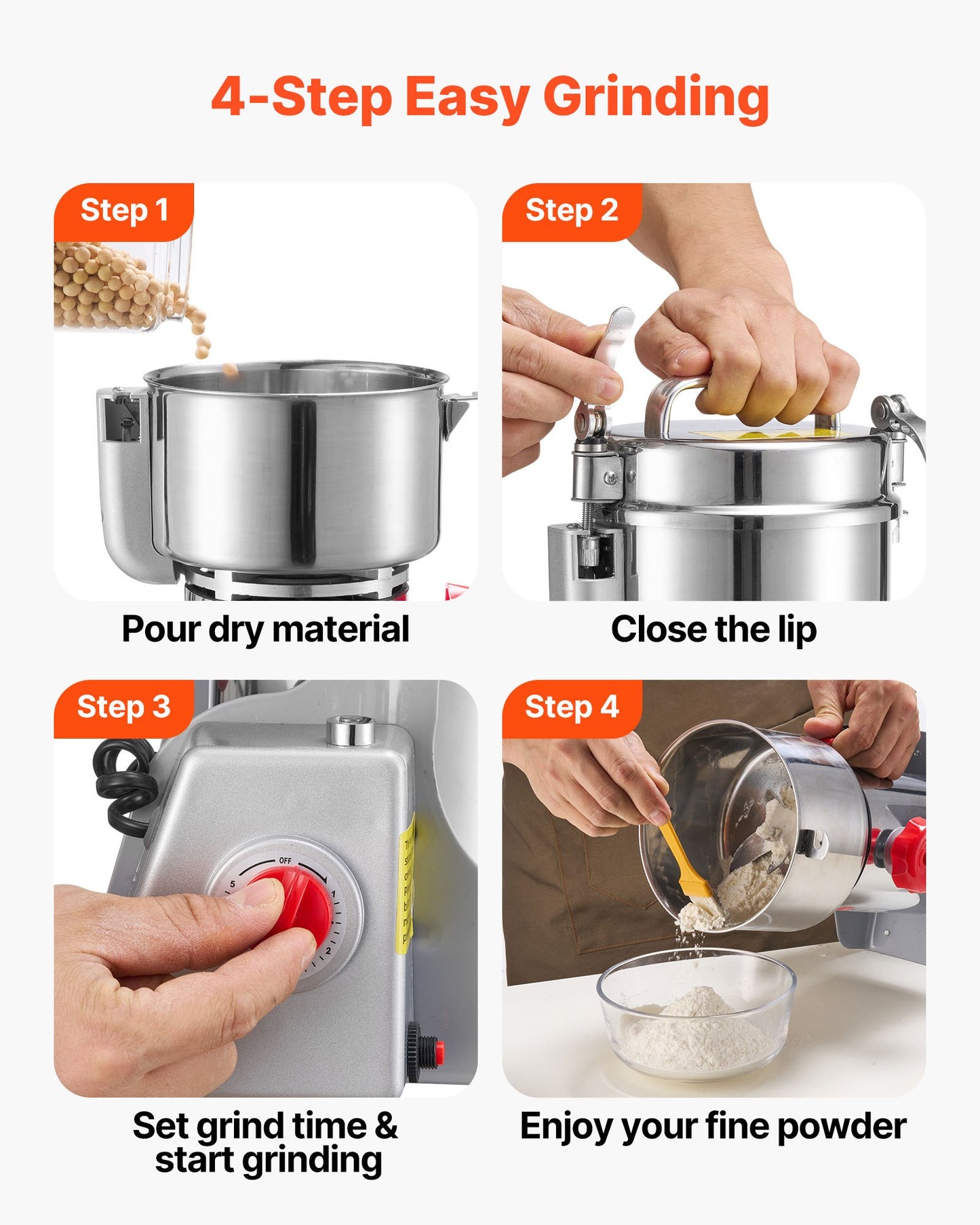 Electric Grain Mill Grinder 2100W Stainless Steel Spice & Grain Pulverizer Black