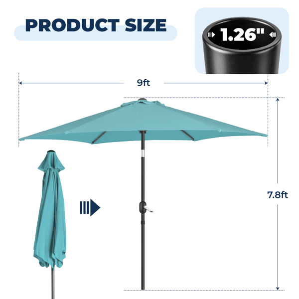 9ft Patio Umbrella - Sky Blue Outdoor Market Umbrella with Tilt & Crank