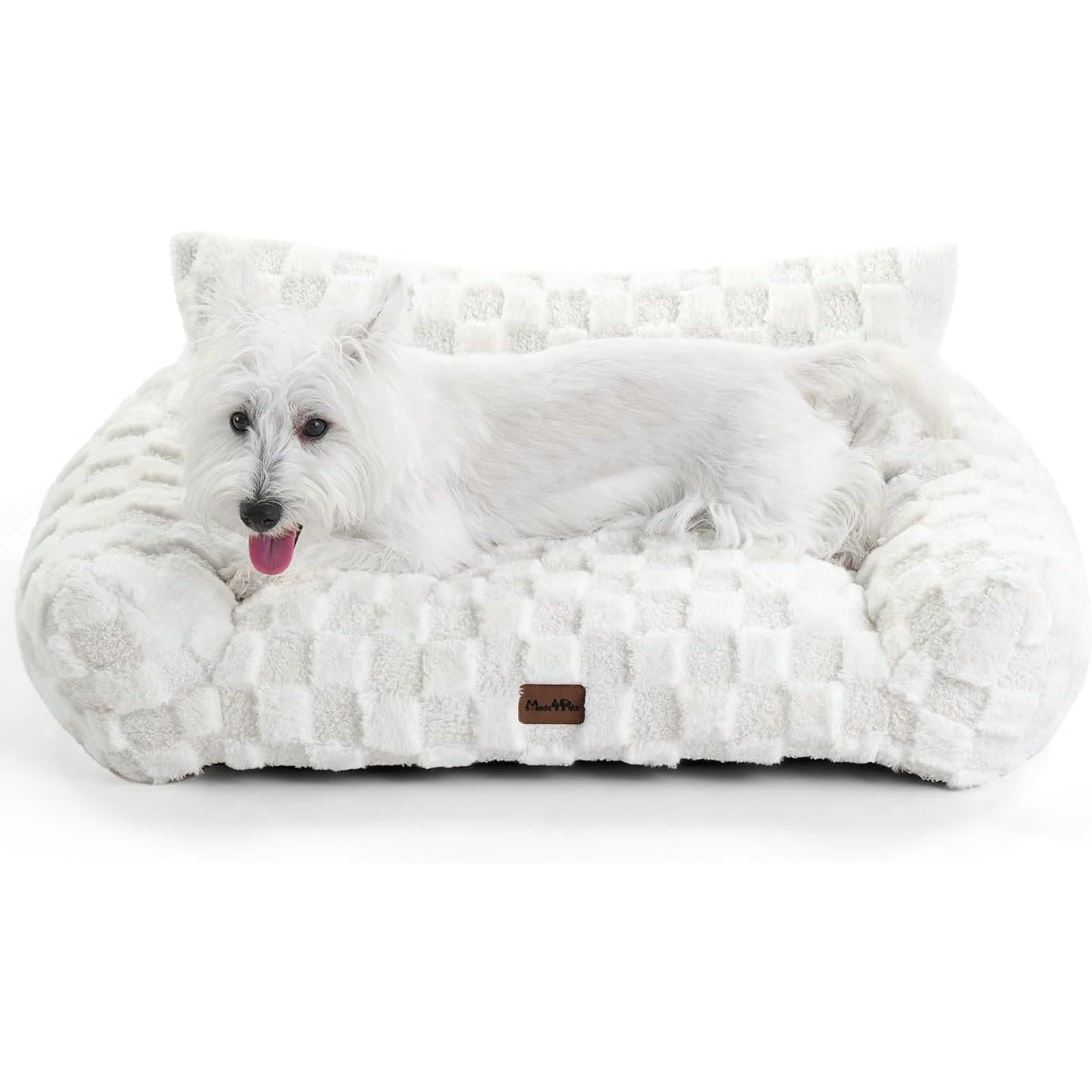 Medium Pet Sofa Bed with Sage Green Plaid Cover - Made4Pets