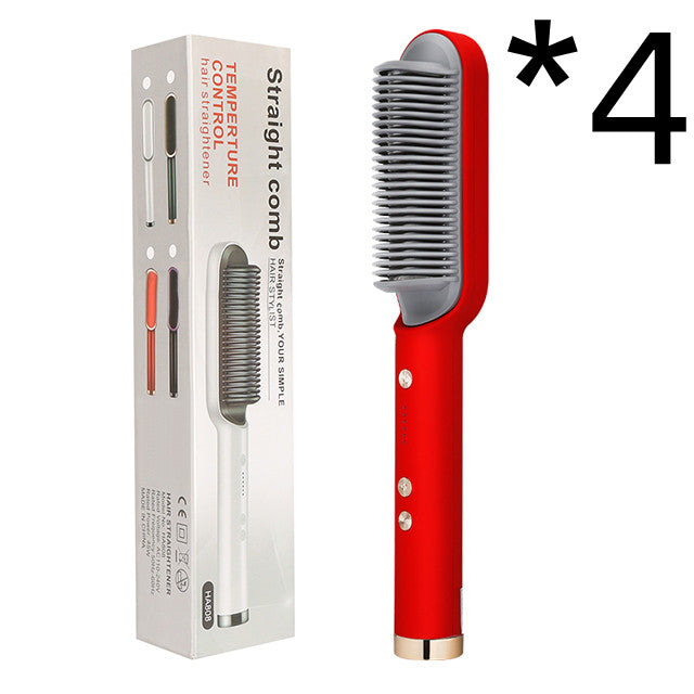 2-in-1 Hair Straightener Curling Iron Hot Comb with Negative Ions - Multi-Functional Electric Hair Styling Brush