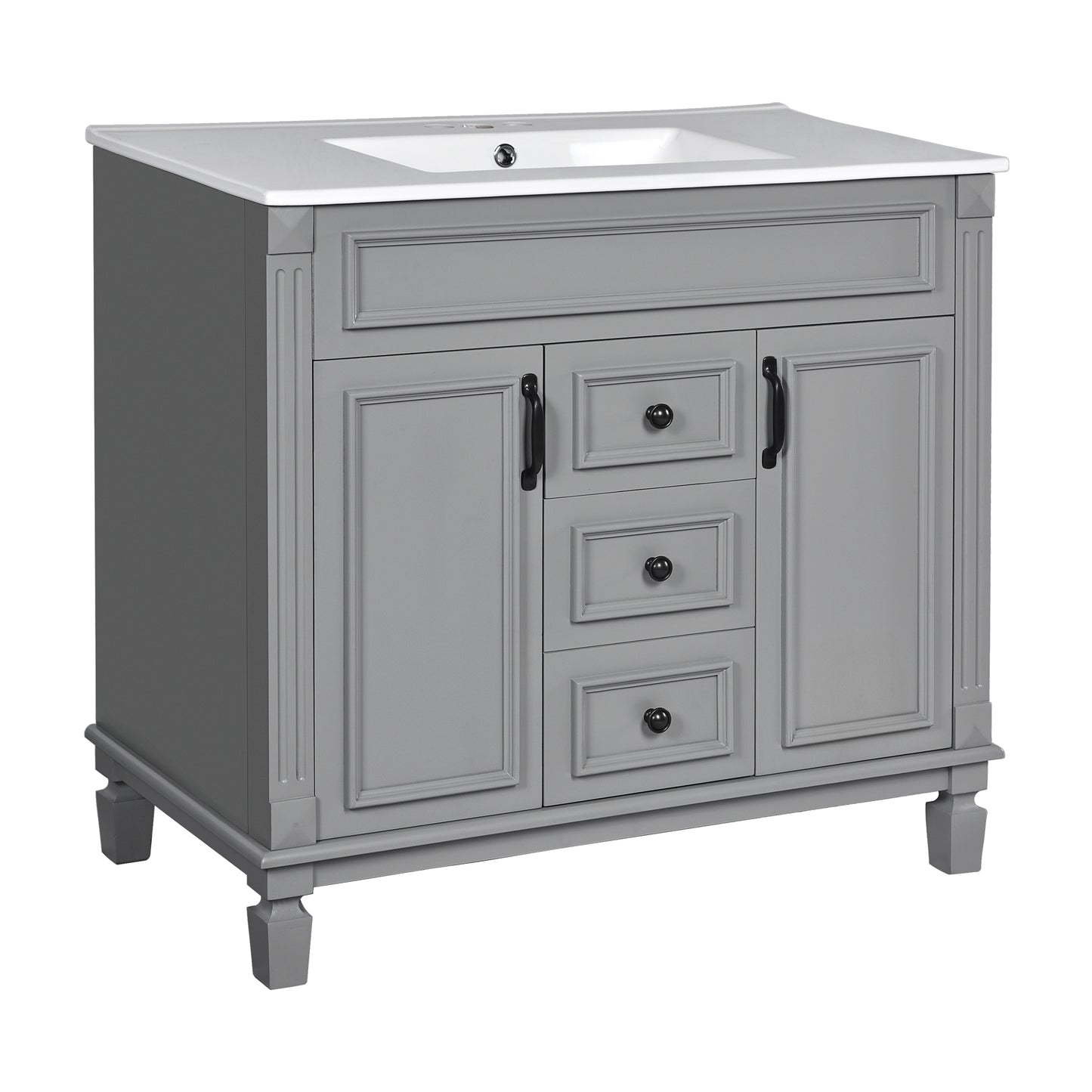 36-Inch Modern Bathroom Vanity with Top Sink - Grey