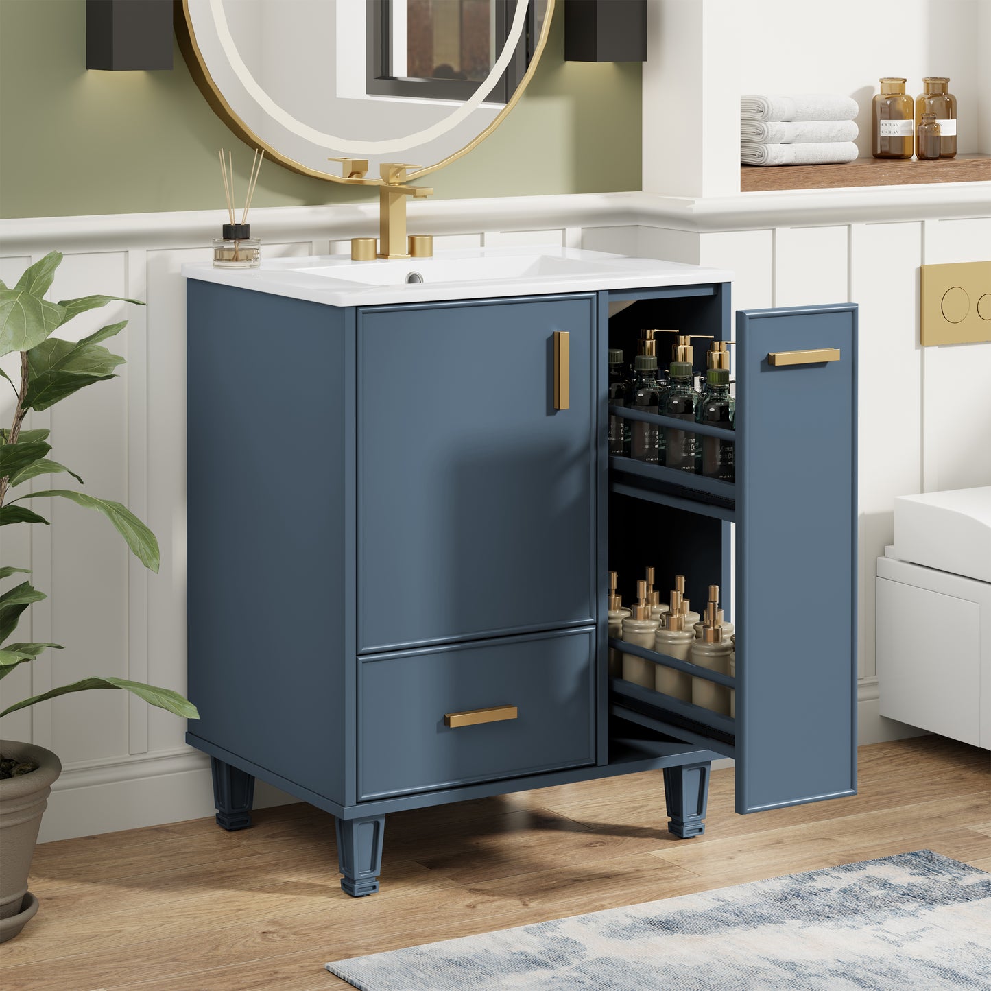 24" Bathroom Vanity with Sink - Grey Blue, Solid Wood Frame