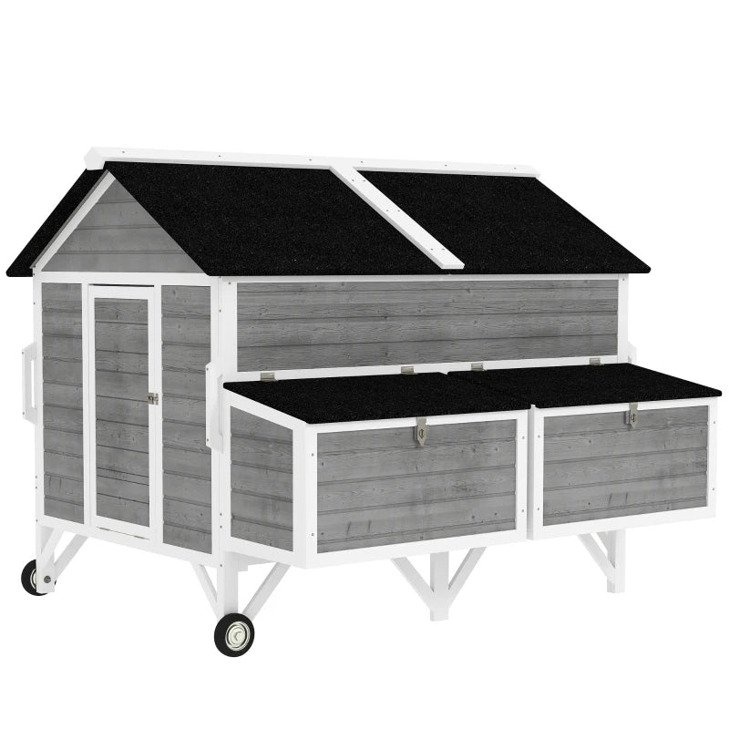 Wooden Chicken Coop with Wheels Handles 2 Nesting Boxes 4 Perches 2 Trays Gray