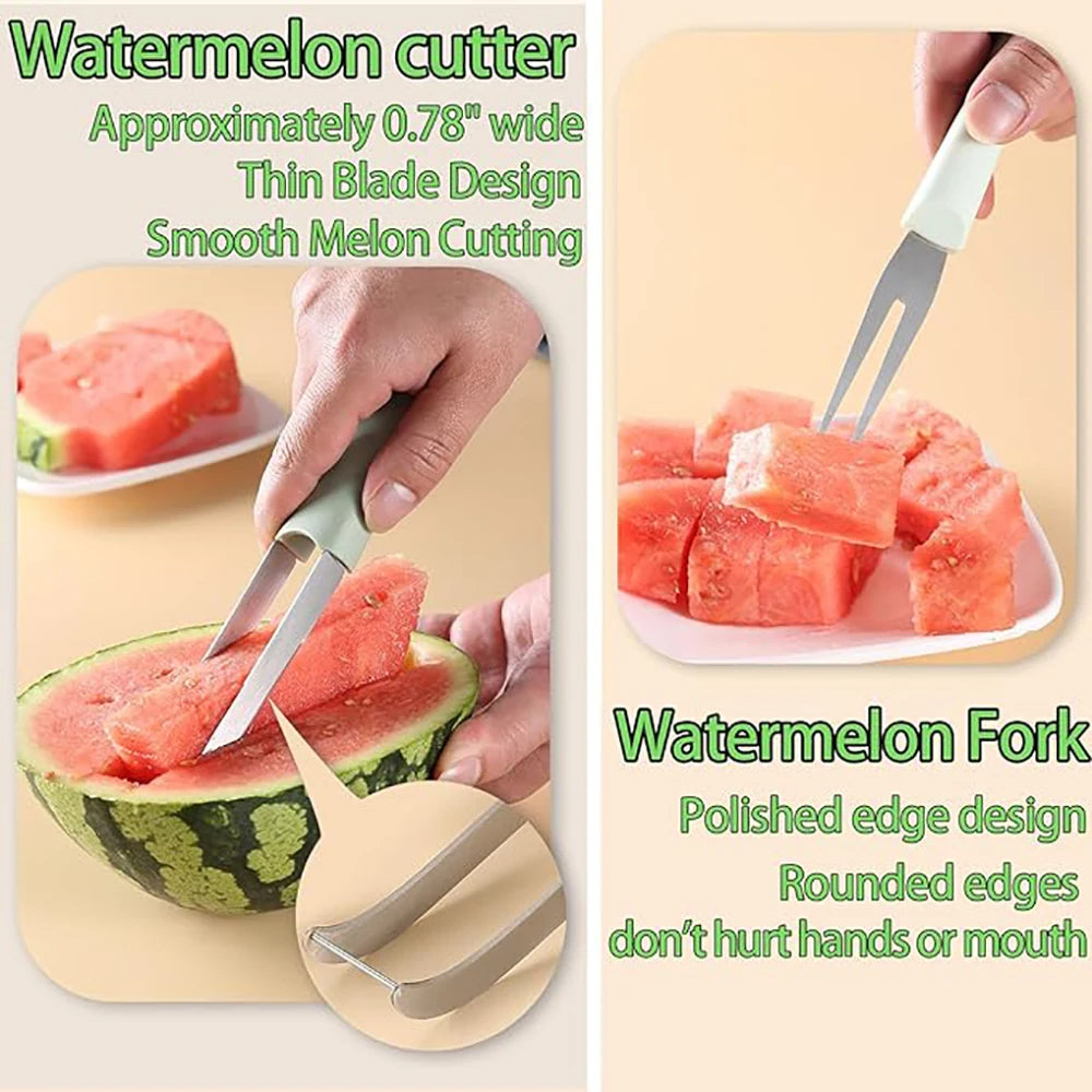 3-in-1 Watermelon Cutter Tool - Stainless Steel Slicer & Fork