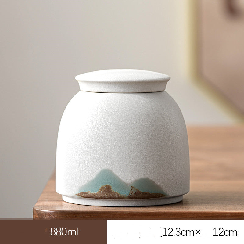 Large Sealed Ceramic Tea Storage Jar - Home Kitchen Tea Caddy