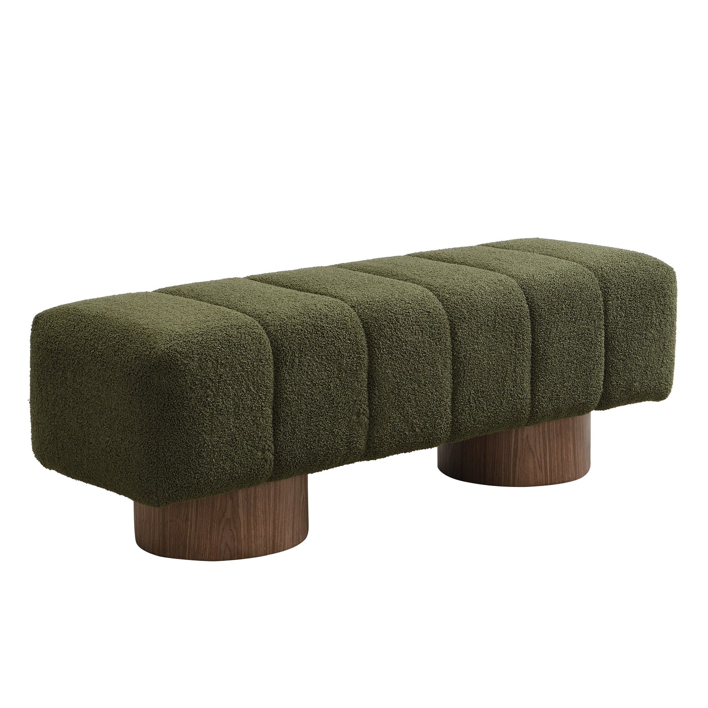 Upholstered Dining Bench - Green Boucle Fabric, No Assembly