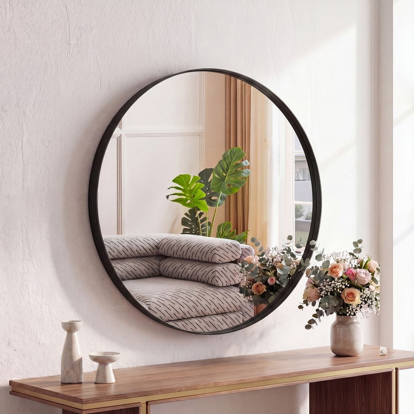 Round Wall Mirror With Metal Frame, Bathroom