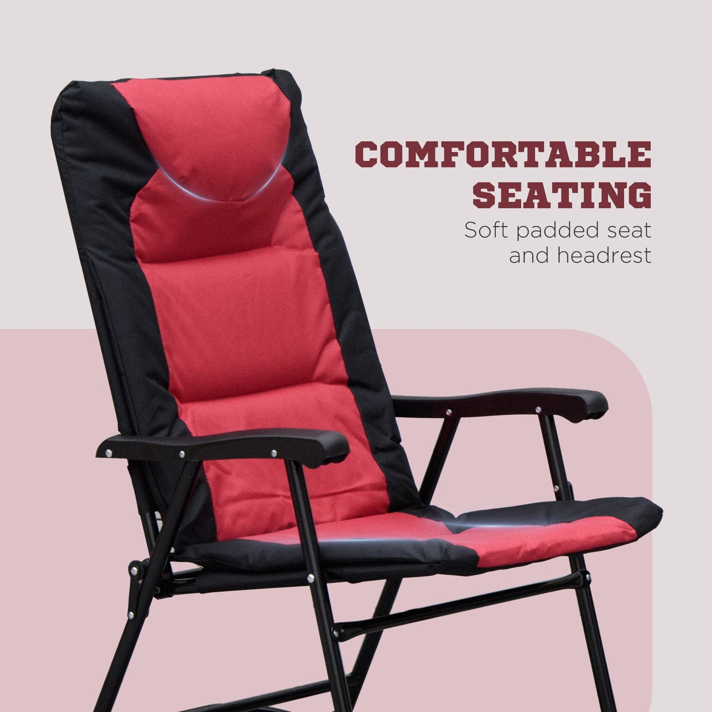 3-Piece Outdoor Bistro Set with Folding Rocking Chairs - Red