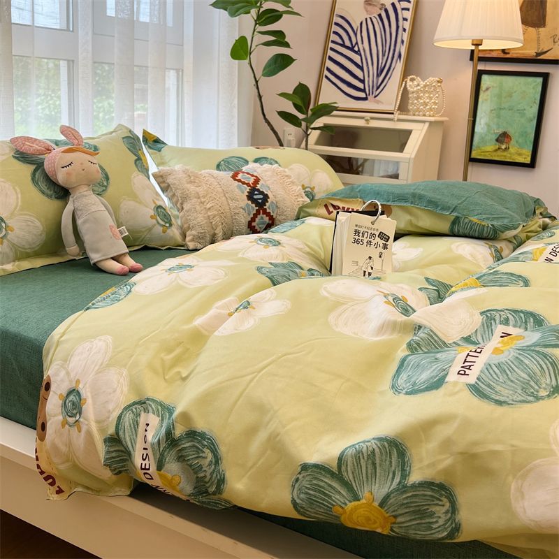 Washed Cotton Bed Sheet Quilt Cover Set - Multiple Sizes & Patterns