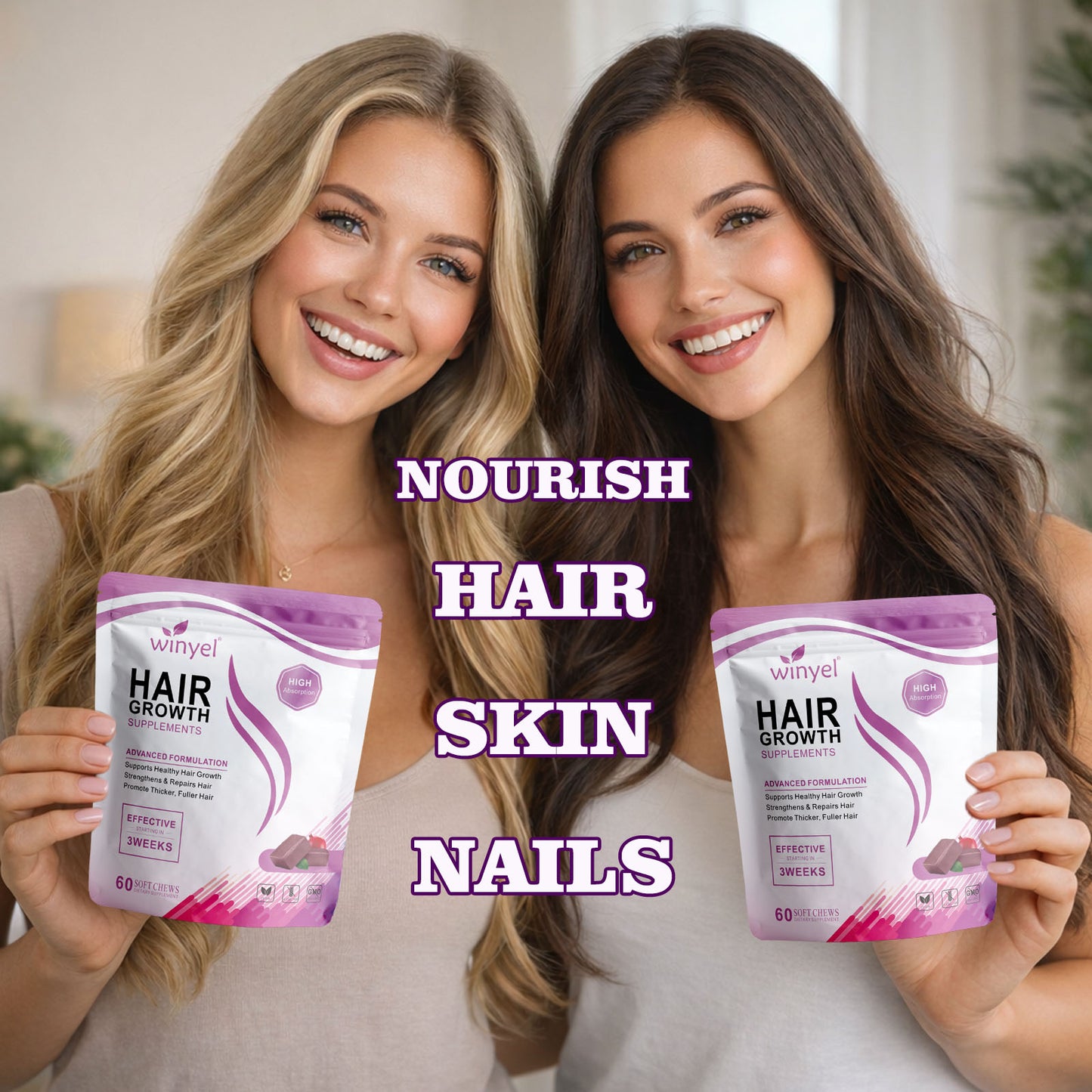 Hair Growth Soft Chews with Biotin for Thicker Fuller Hair - Mixed Berry