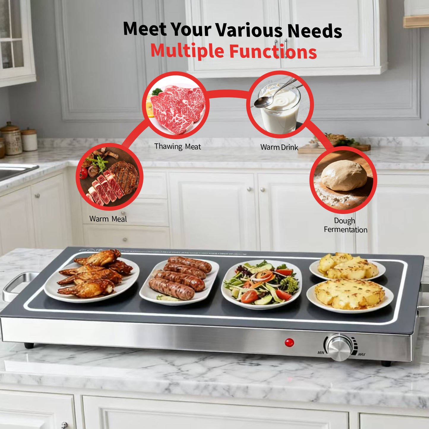 Electric Food Warming Tray with Adjustable Temperature - 22in