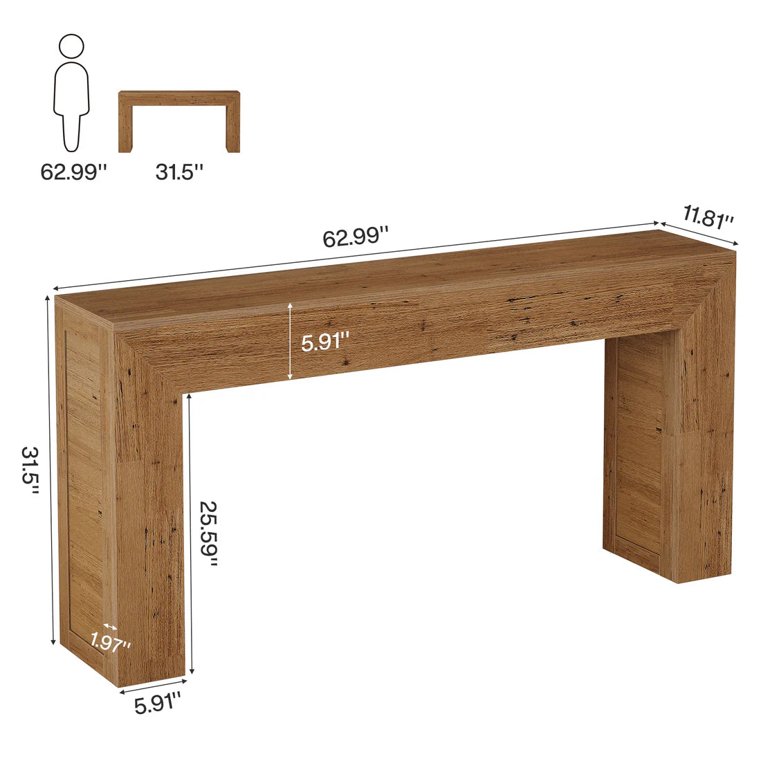 Rustic Console Table - Practical Entryway Sofa Table - Brown