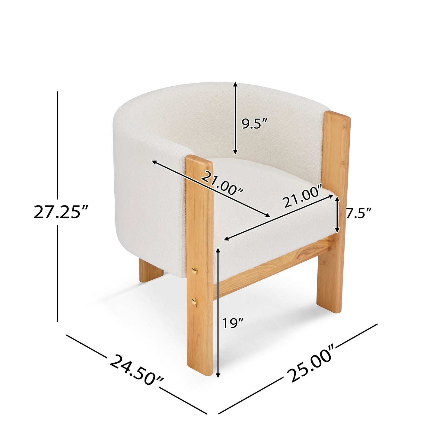 Upholstered Dining Chairs Set of 2 - Natural Rubber Wood & White Boucle