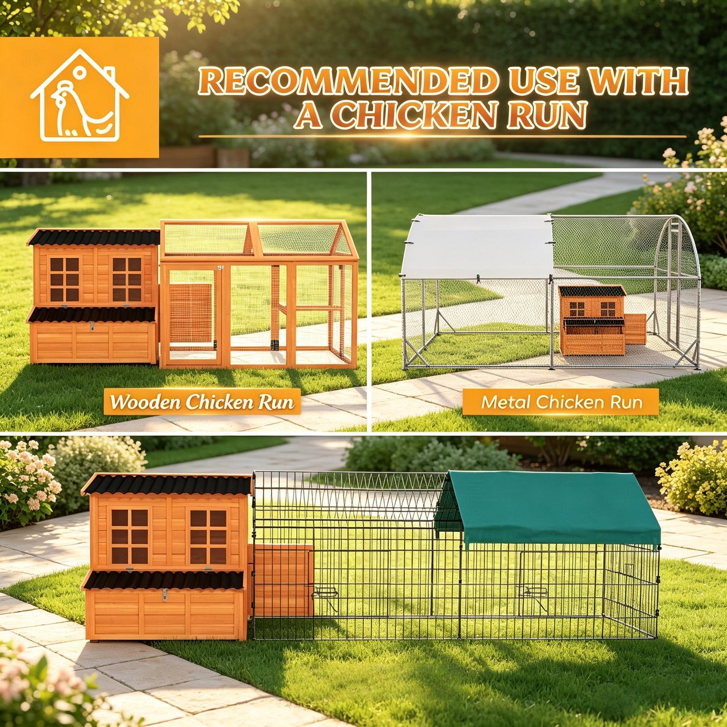 Wooden Chicken Coop with Nesting Box & Pull-Out Tray - Orange