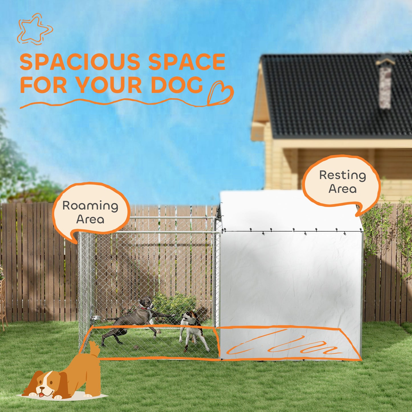 Large Outdoor Dog Kennel with Galvanized Chain Link & Waterproof Cover - Suitable for Medium to Large Dogs