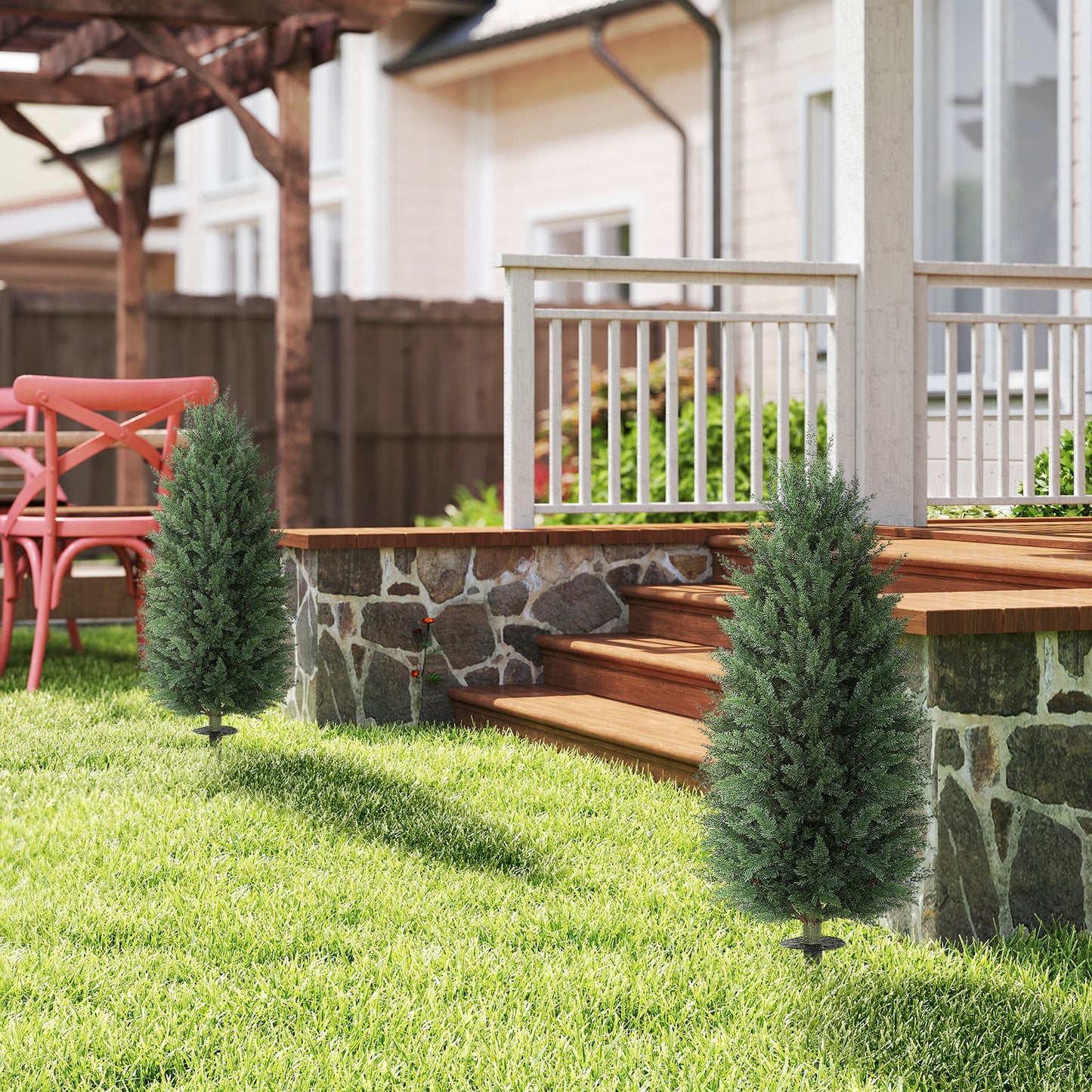 Set of 2 UV-Resistant Artificial Cypress Topiary Trees - 43.3 Inch