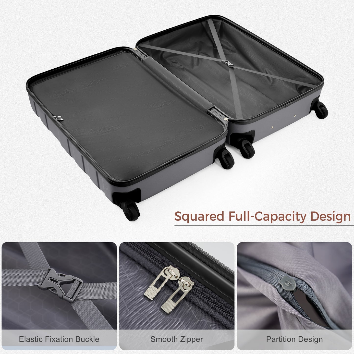 3-Piece Grey Luggage Set - 24in Suitcase, Duffel & Toiletry Bag